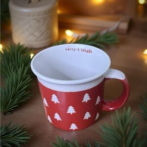 Red Christmas Mug with White Trees